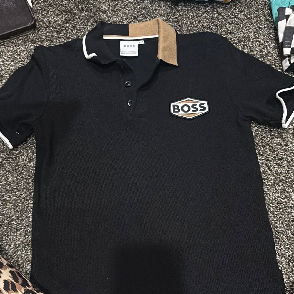 Boss Black Polo Shirt with Tan Collar